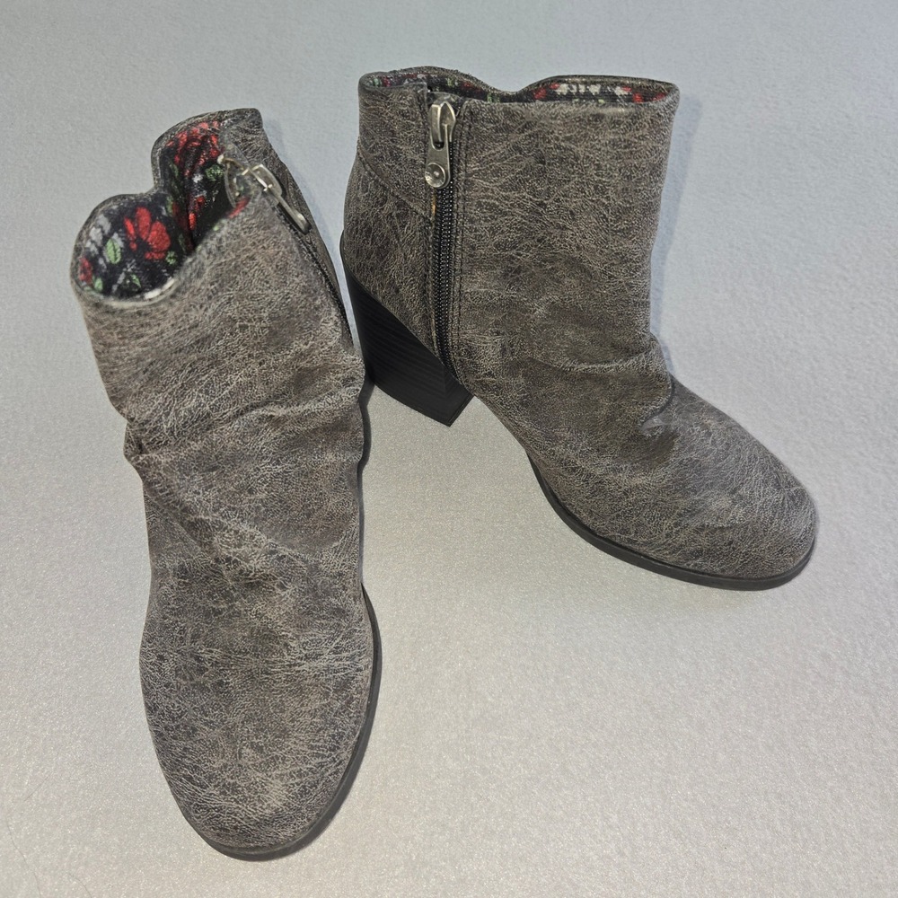 Blowfish Malibu Ankle Boots Women 7 Grey Distressed Slouchy Block Heel B1017